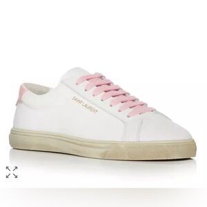 SAINT LAURENT Canvas Andy Low Top Sneakers 38 White Pink YSL 8
